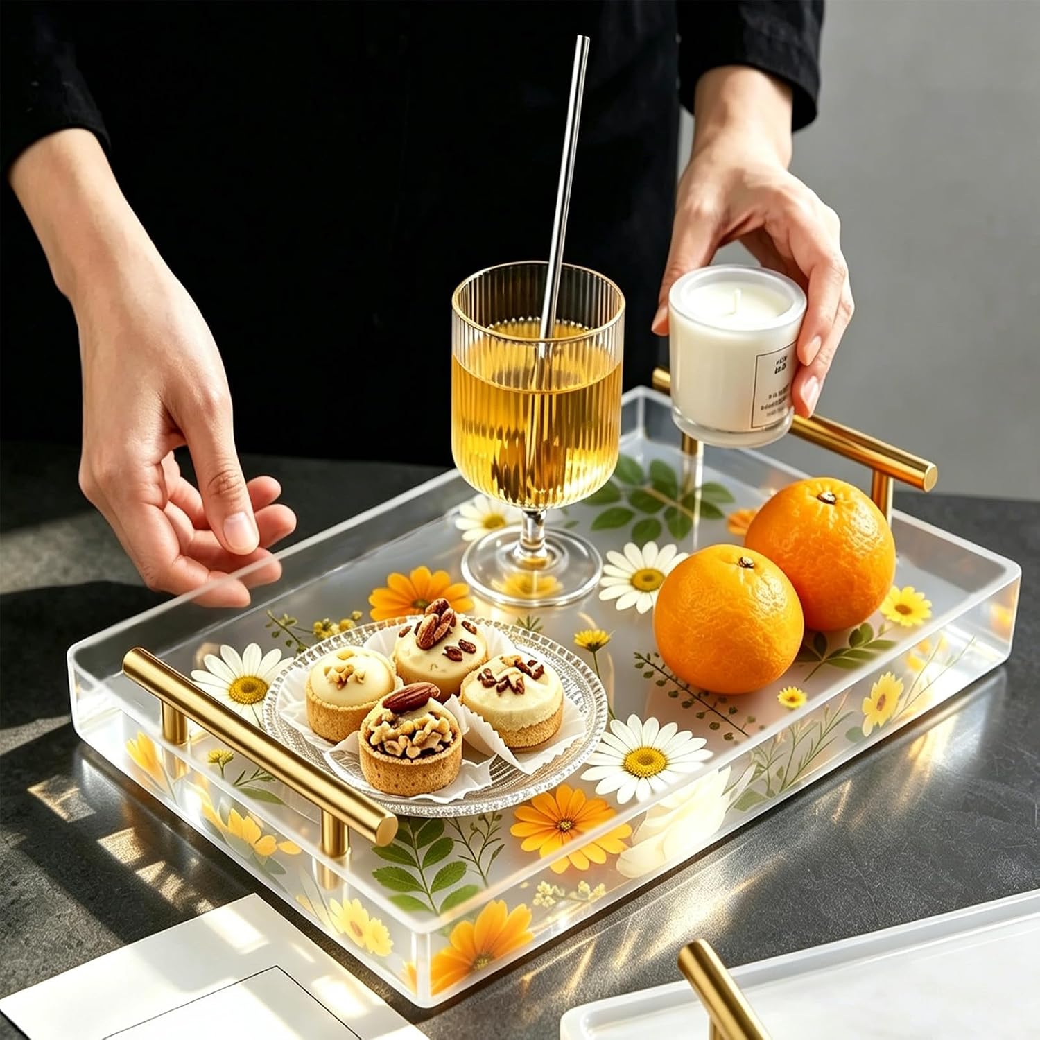 Large Tray Resin Silicone Mold with Gold & Silver Handles,13.4"X9.5"