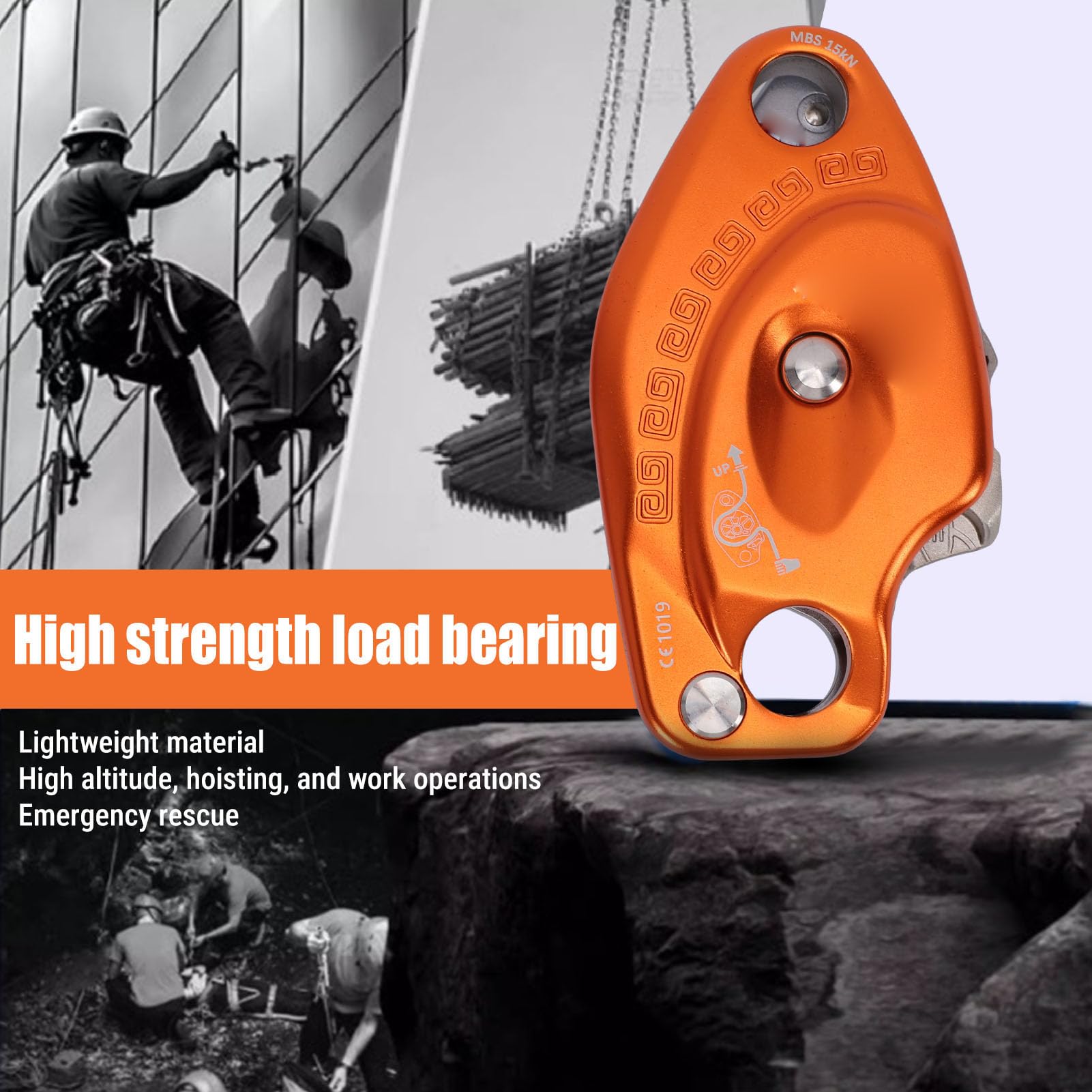 Dilwe Aluminiowe Urządzenie Asekuracyjne do Wspinaczki i Zjazdu do Lin Ratunkowych 10 12 Mm Prac w Powietrzu Pomarańczowy Stop 7075 Obciążenie 15 KN Kute Anodowane