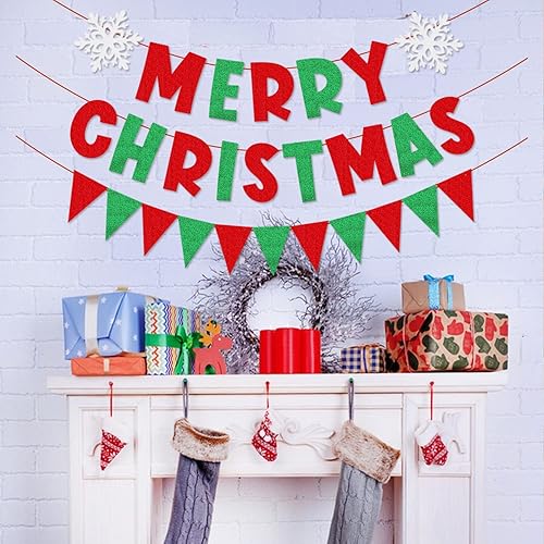 Miniatura 2 de Cartel de Feliz Navidad, rojo y verde, banderín de Navidad, bandera triangular, decoraciones de fiesta de Navidad, decoraciones de Navidad,