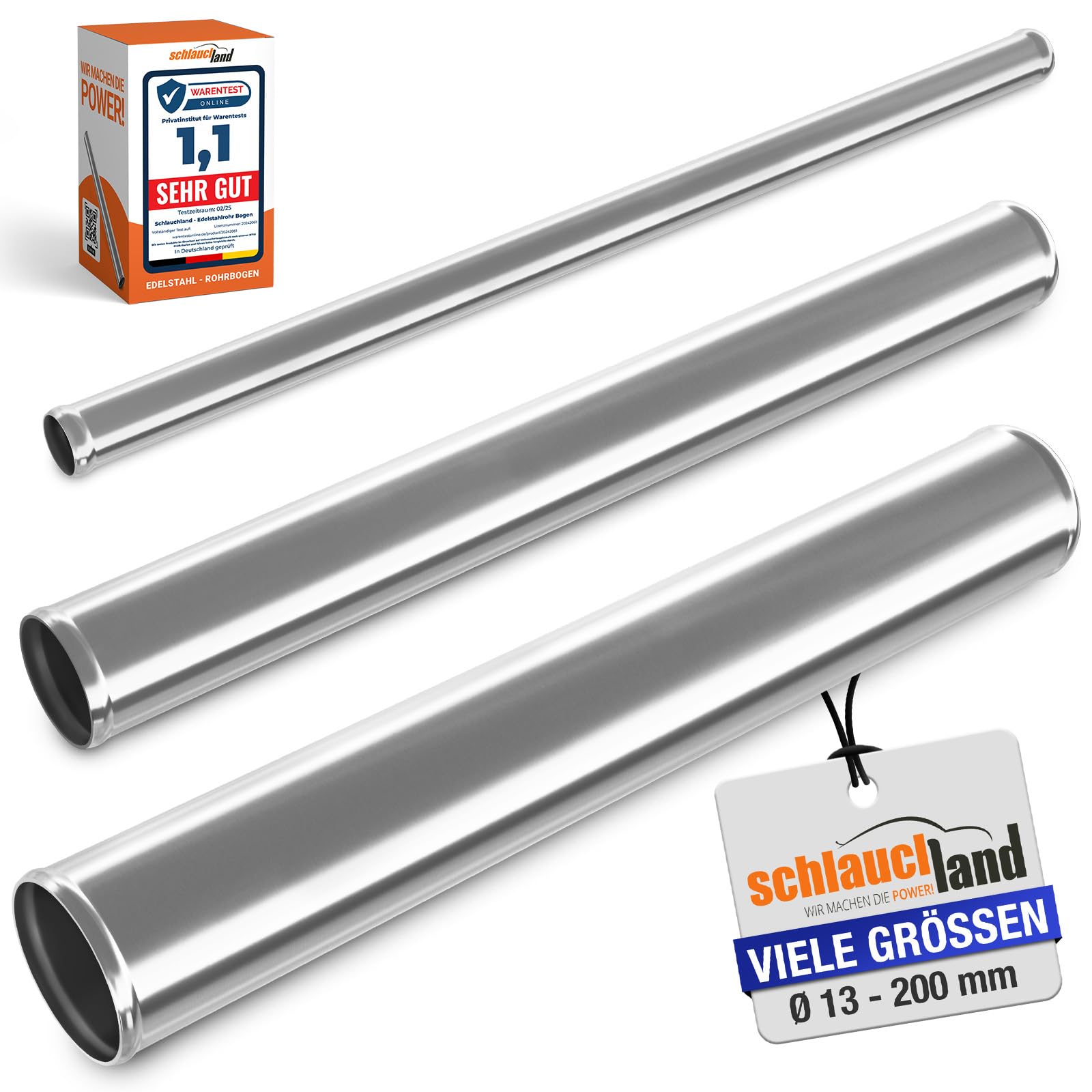 2 Stück | 60cm Edelstahl-Rohr AD-Ø 51mm poliert & gebördelt V2A 1.4301 INOX rostfrei | AUSWAHL 1-10 Stück & 13-200 mm Durchmesser | Edelstahl Rohr Motor KFZ Kühler Druckluft BIS 800°C| PREMIUM