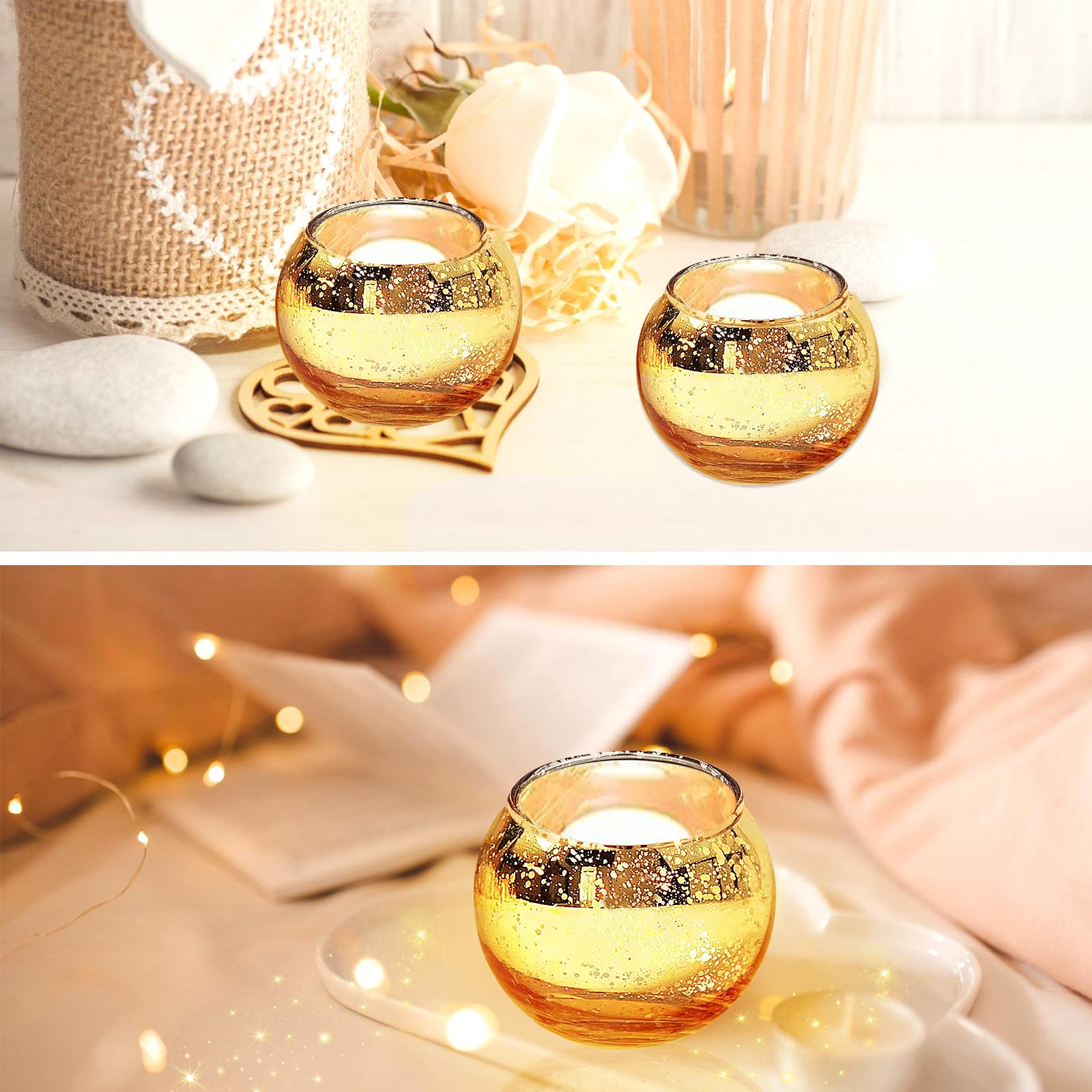 Homestreet Set Regalo Di 2 Candeline Glitterate Con Portacandele In Vetro Votivo - Oro - Perfetto Per Natale - 5