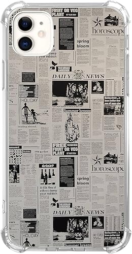 Funda de periódico estética clásica compatible con iPhone 1212 Pro, diseño de periódico retro, de silicona, a prueba de golpes, TPU antiarañazos, disponible en Yaxa Peru