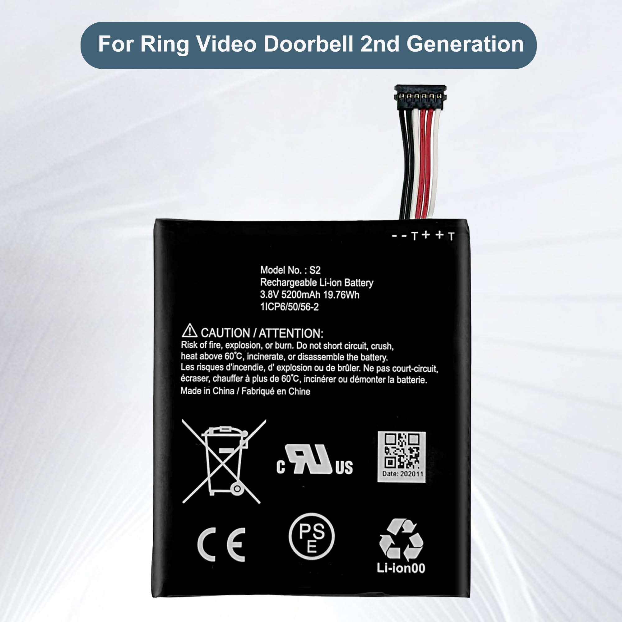 E-YIIVIIL Replacement Battery S2 Compatible with for Ring Video Doorbell 2nd Generation 5UM5E5–2020 Release