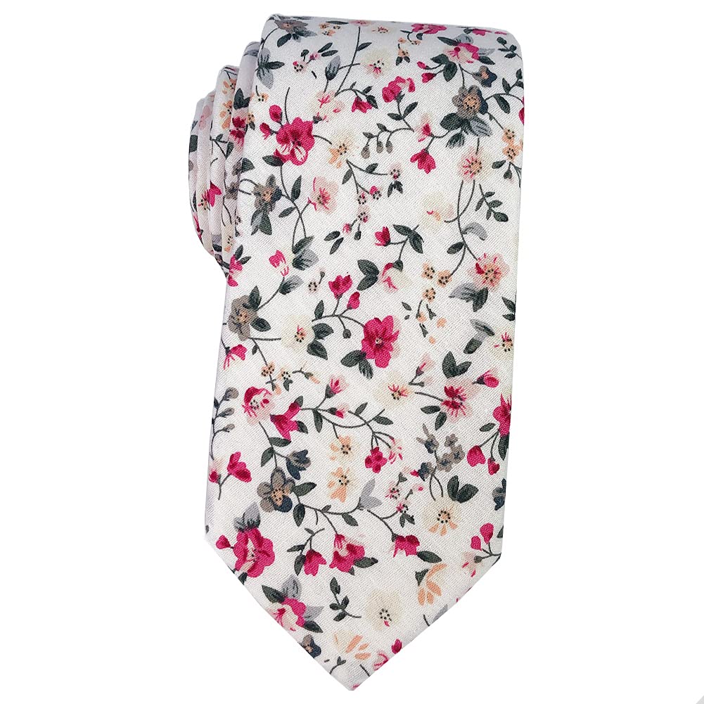 Mantieqingway Men's Cotton Floral Neck Tie 2.56'' Printed Skinny Tie