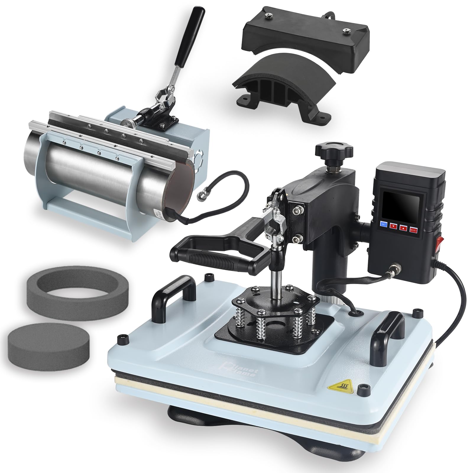 Heat Press Machine 12x15 Inch, 360° Swing Away 5 in 1 Heat Transfer Machine, Multifunctional Heat Transfer Press Machine with 30OZ Tumbler Attachment for Hat/Plate/T-Shirt/Mug, Blue