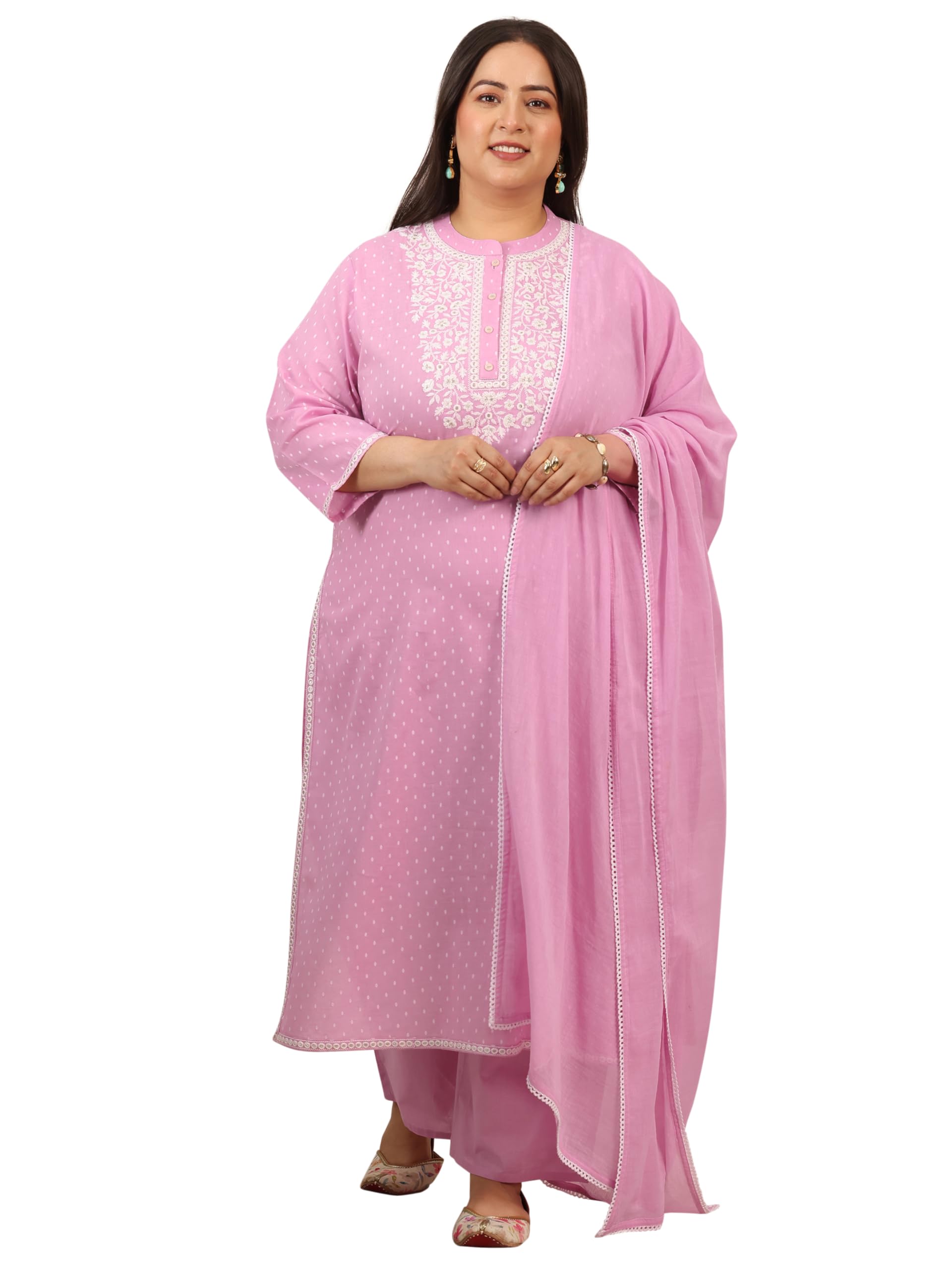 extra love by libas Plus Size Woven Design Cotton Straight Kurta with Trouser and Dupatta-picture-42