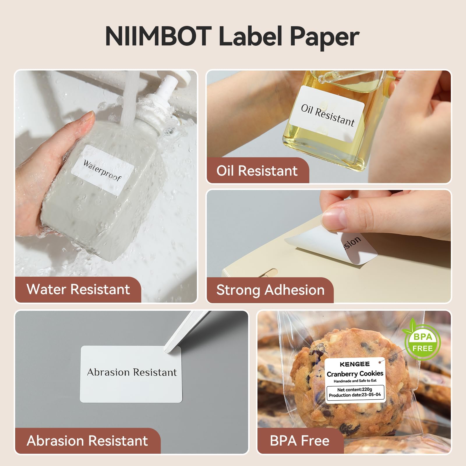 NIIMBOT Etiketten für B1, B21, B3S, K3, 50 x 30 mm, wasserdicht, öl- und reißfest, Thermodrucker-Etiketten, Schwarz auf Weiß, 2 Rollen