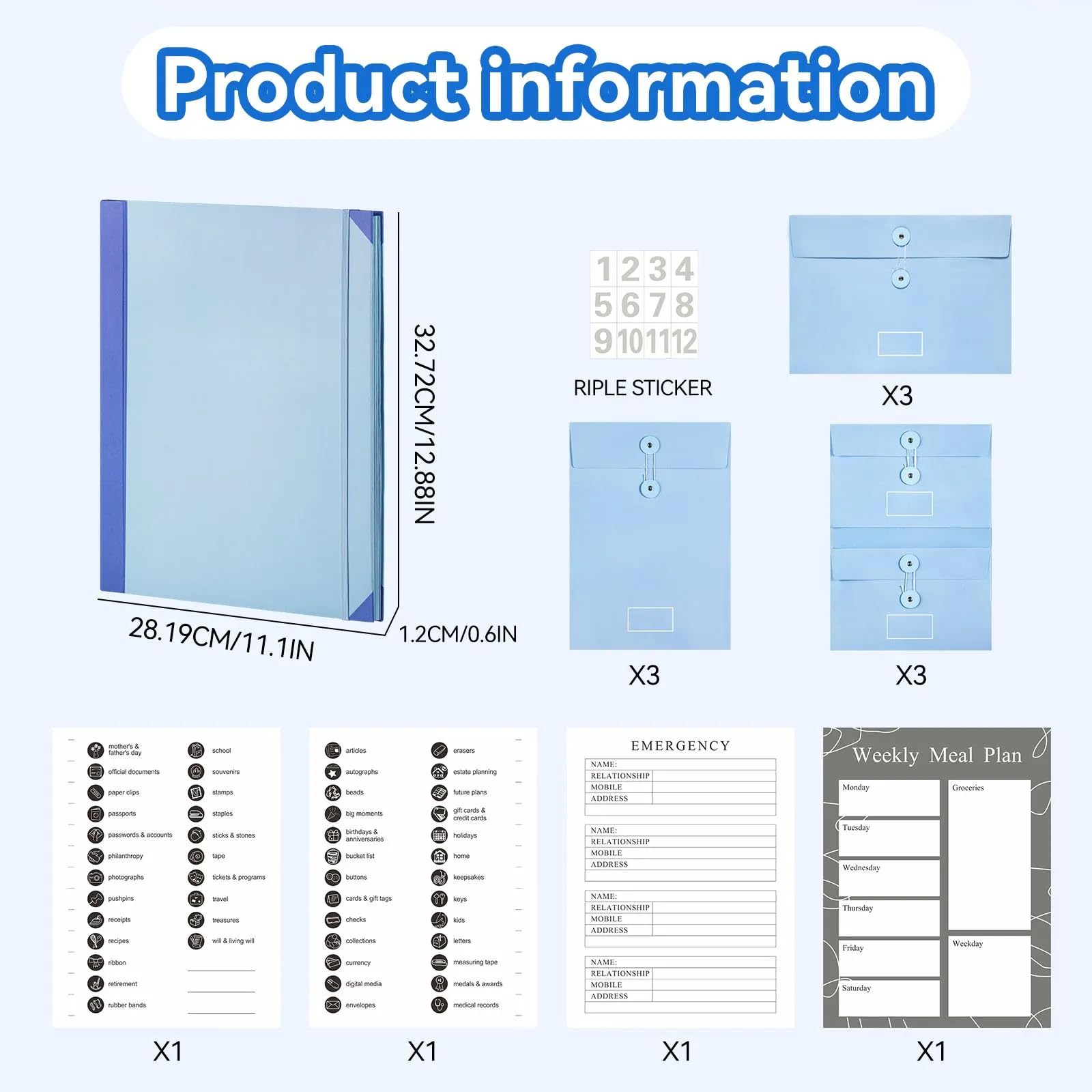 Organizer per documenti con etichette, organizer per documenti importanti, cartelle importanti con tasche, elegante raccoglitore per riporre documenti importanti, certificati, passaporti, foto e