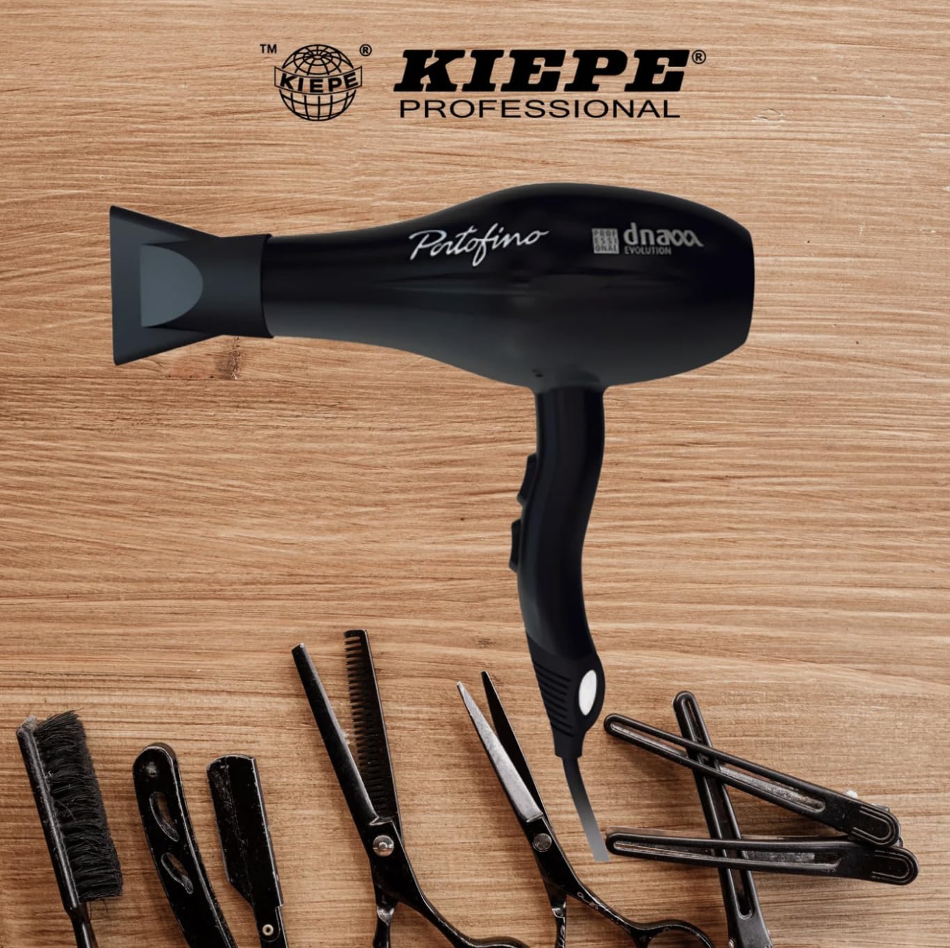 Kiepe DNA Evolution 8307 Asciugacapelli, Design leggero e compatto, Molteplici livelli di calore e velocità, Impugnatura ergonomica, Strumento di styling per l'uso quotidiano (Nero)