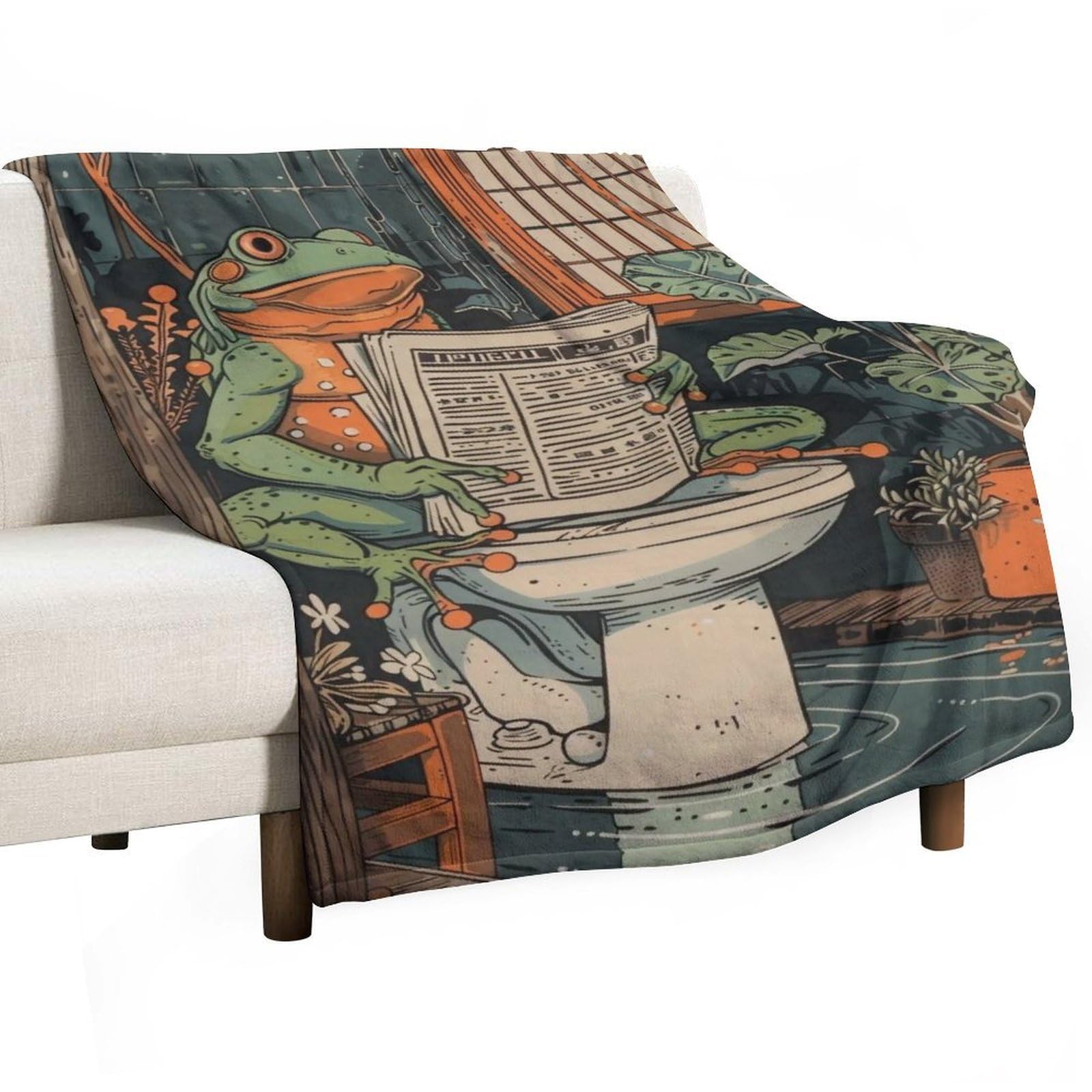 YHGSREUOH Frog Reading Newspaper on Toilet 03 Flannel Blankets Fleece Soft Throw Lightweight Plush Gifts for Couch, Bed, Cozy Sofa Plush, Chair, Lovers 32x48inch(80x120cm)