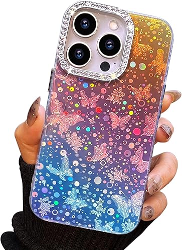 Miniatura 9 de I-MGAE-IN-AR - Funda diseñada para iPhone 12 y 12 Pro, diseño de mariposa plateada brillante, funda protectora de poliuretano termoplástico, suave,