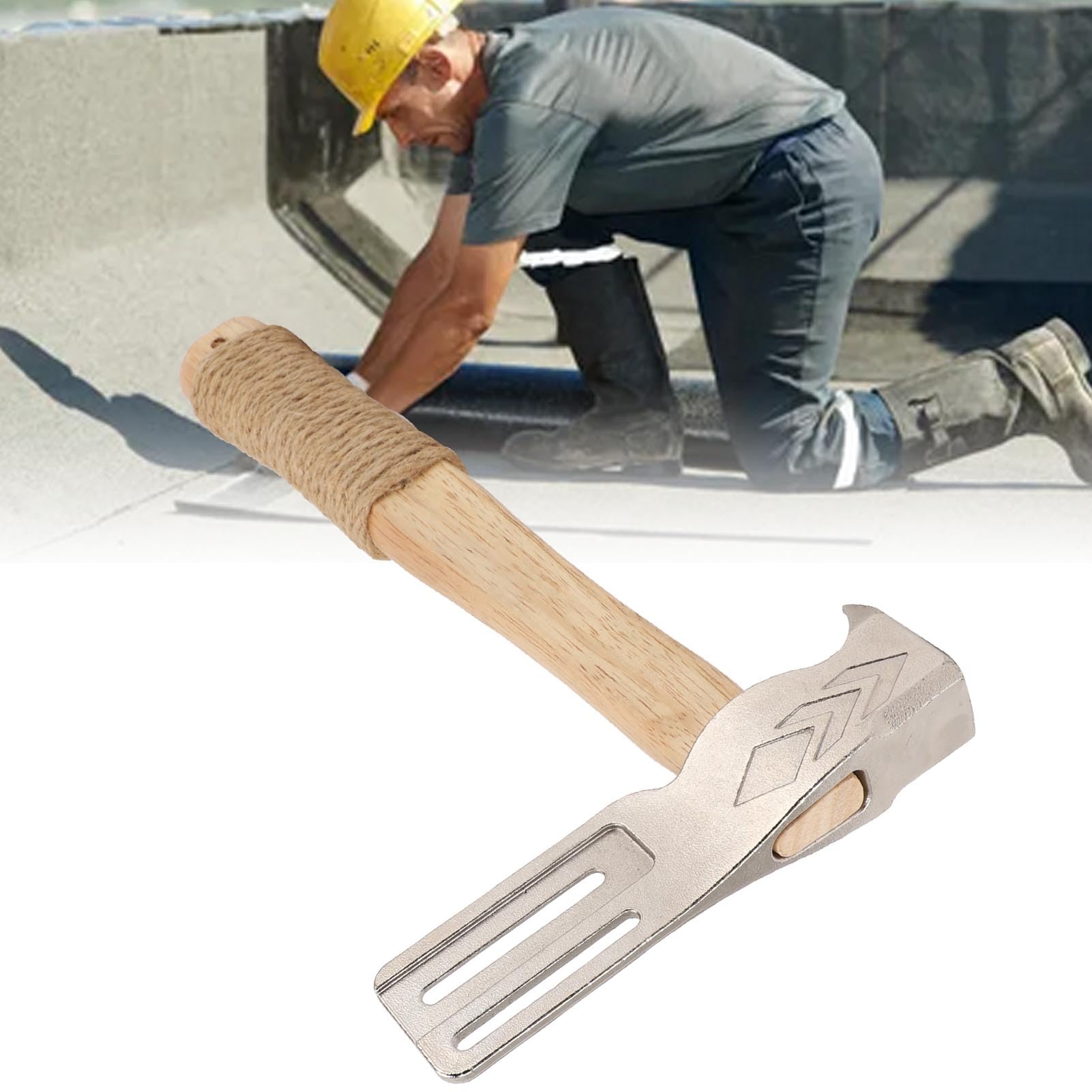 Jectse Martillo para Techos Magnéticos, Hacha de Techos de Imán Multifuncional con Herramienta de Techo Mágico de Mango de Madera Maciza para Uñas Rápidas para Techos y Sombreros de