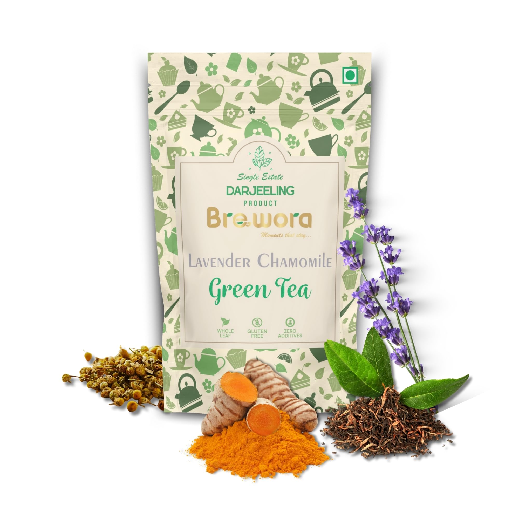 Brewora Lavender Chamomile Green Tea Pouch | Calming Floral Blend | Relaxation & Sleep Support | Smooth & Refreshing Taste | Antioxidant Rich Wellness Tea | Resealable Pouch_200 gm
