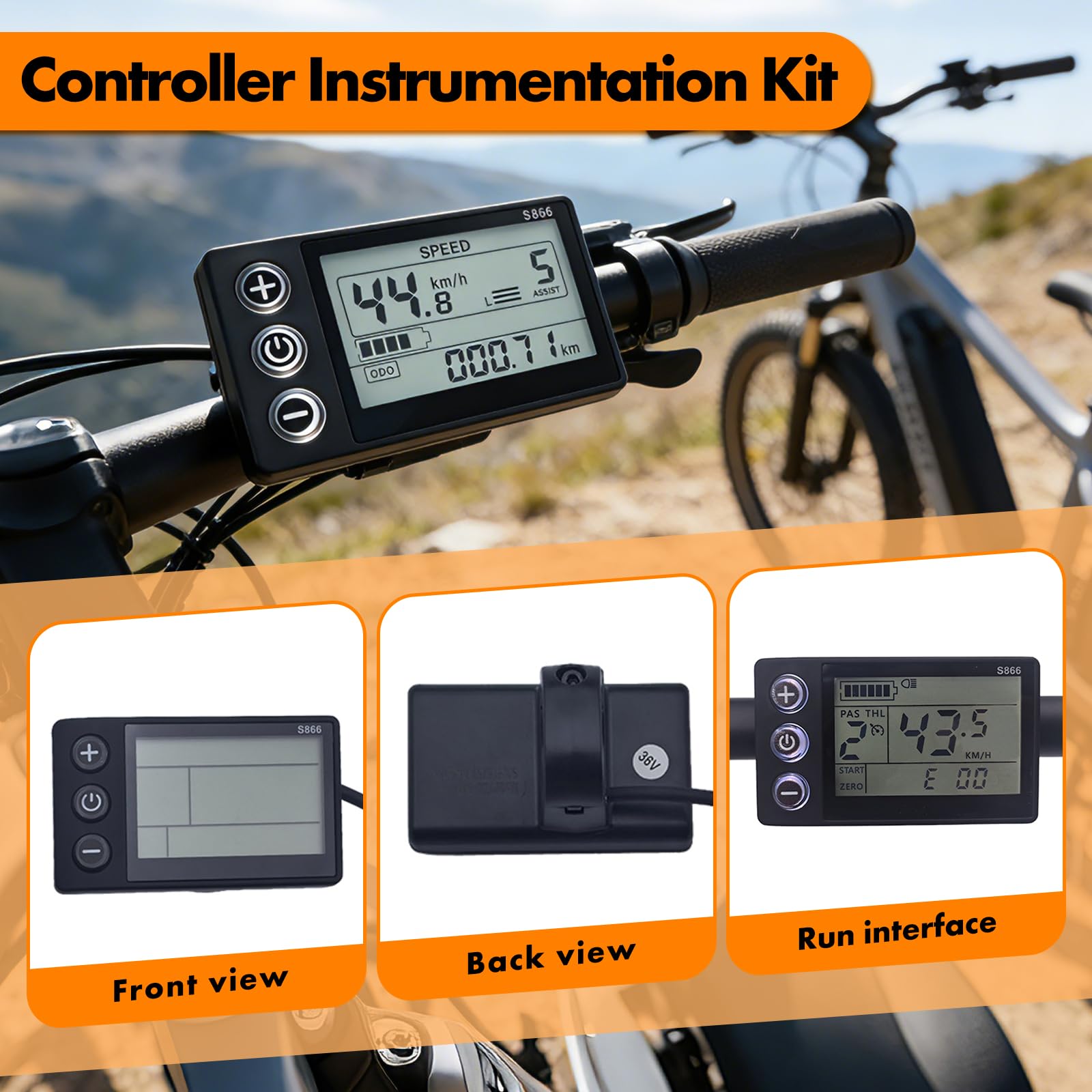 Motore elettrico senza brushless, controller motore senza spazzole con display LCD per e-bike, mountain bike e scooter, indicatore di livello di carica e velocità 866, 24 V/36 V 350 W