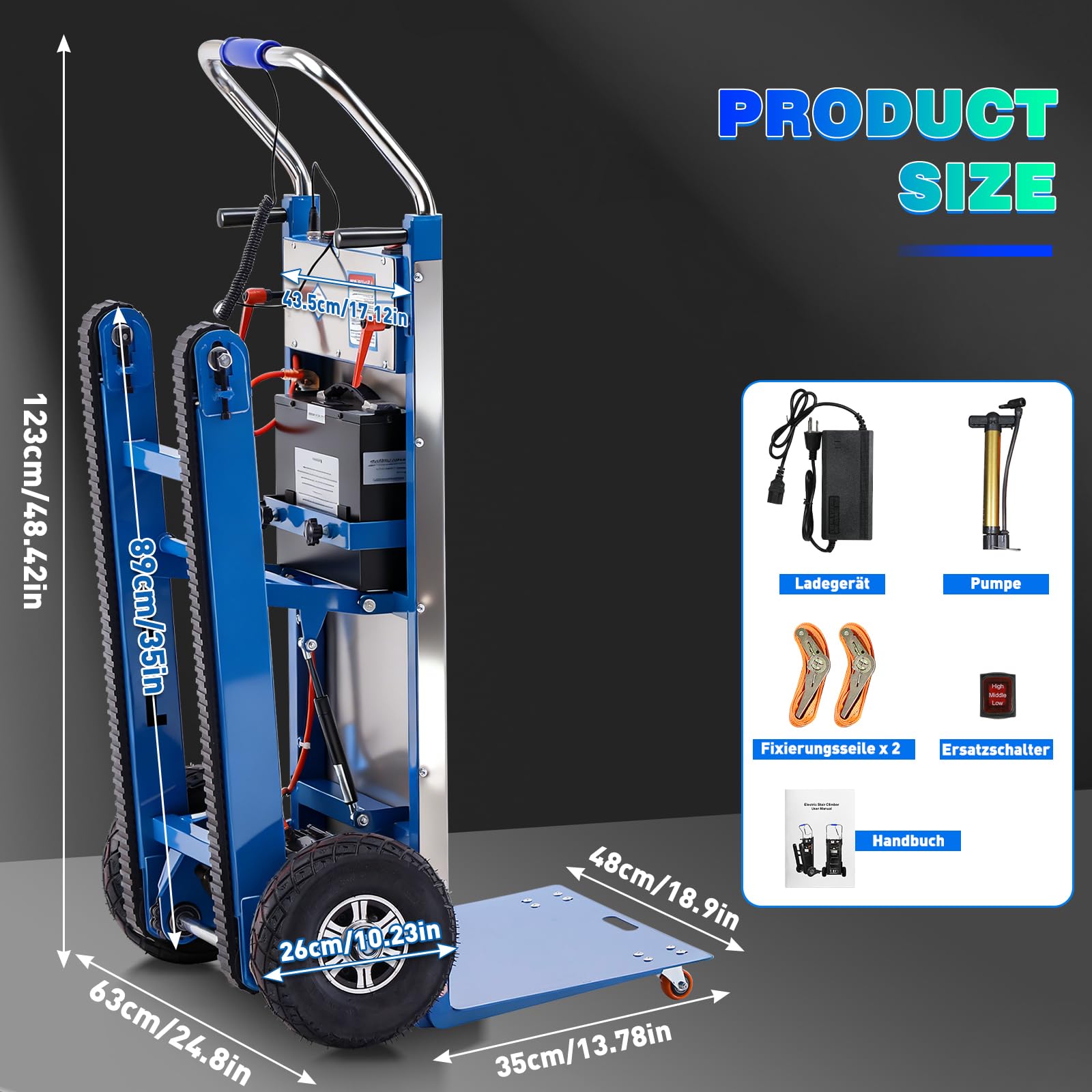 Afitdon Diavolo elettrico da 1250 W - con capacità di carico di 408 kg - per scale e discese - con corda di sicurezza e pompa ad aria - per il trasporto di mobili