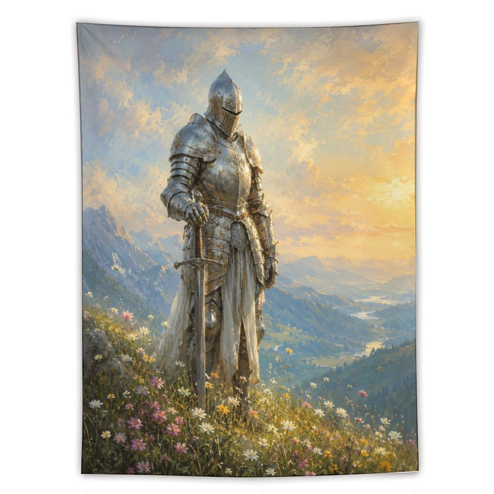 W7C8U2X3 Medieval Knight Mountain Wall Tapestry, Medieval Illustration