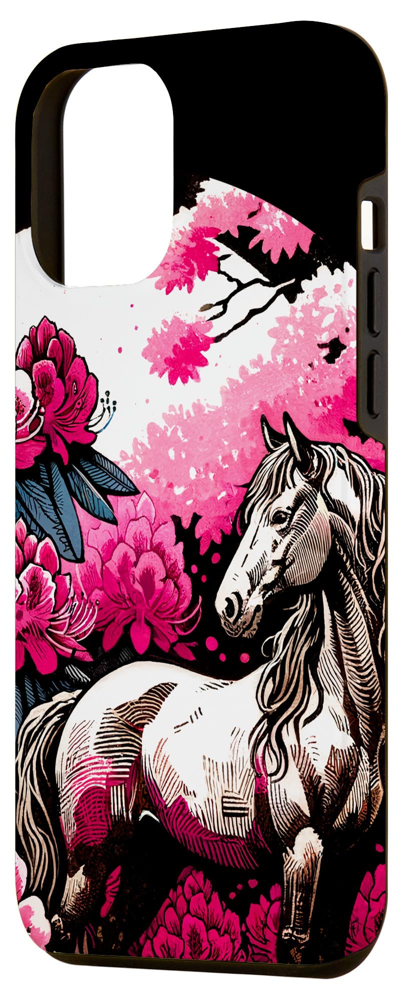 Hlle fr iPhone 15 Plus Weies Pferd und Rhododendron Blumen Clydesdale :  Amazon.de: Elektronik & Foto