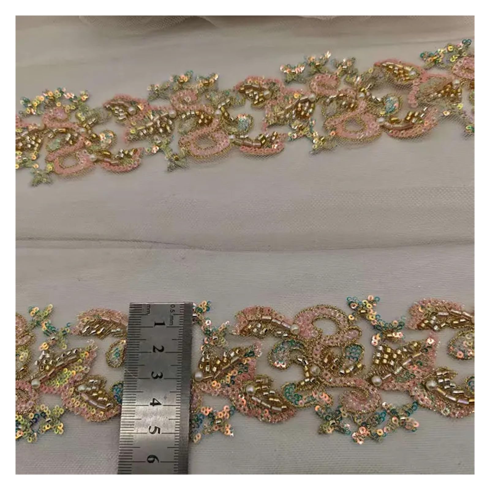 Puntilla De Encaje Con Strass En Forma De Flor Adorno de cinta encaje con cuentas 1 yarda