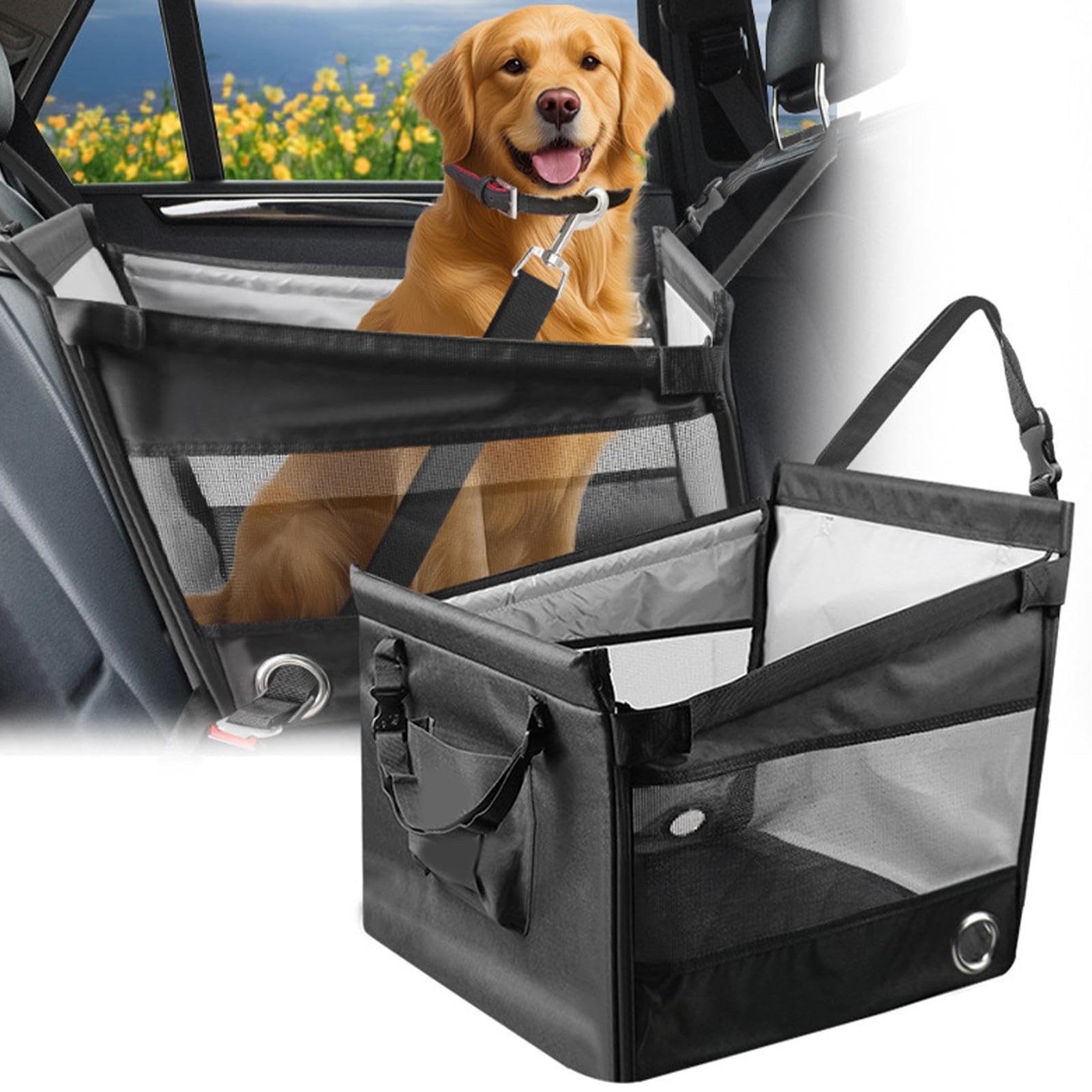 Seggiolino auto - Seggiolino pieghevole per animali domestici, lettino da viaggio impermeabile antiscivolo, supporto interno morbido, piattaforma con cuscino di sicurezza traspirante | Sedili compatti