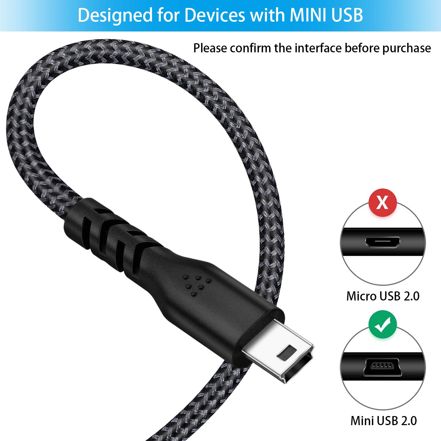 Mini USB Cable [3-Pack, 3.3ft] iSeekerKit USB 2.0 Type A to Mini B