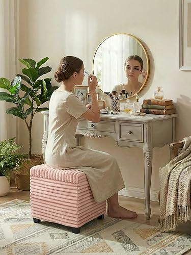 Miniatura 2 de Cubo otomano de piel sintética de 17.7 pulgadas con patas, taburete de tocador con marco de metal, taburete otomano de almacenamiento, soporta 770