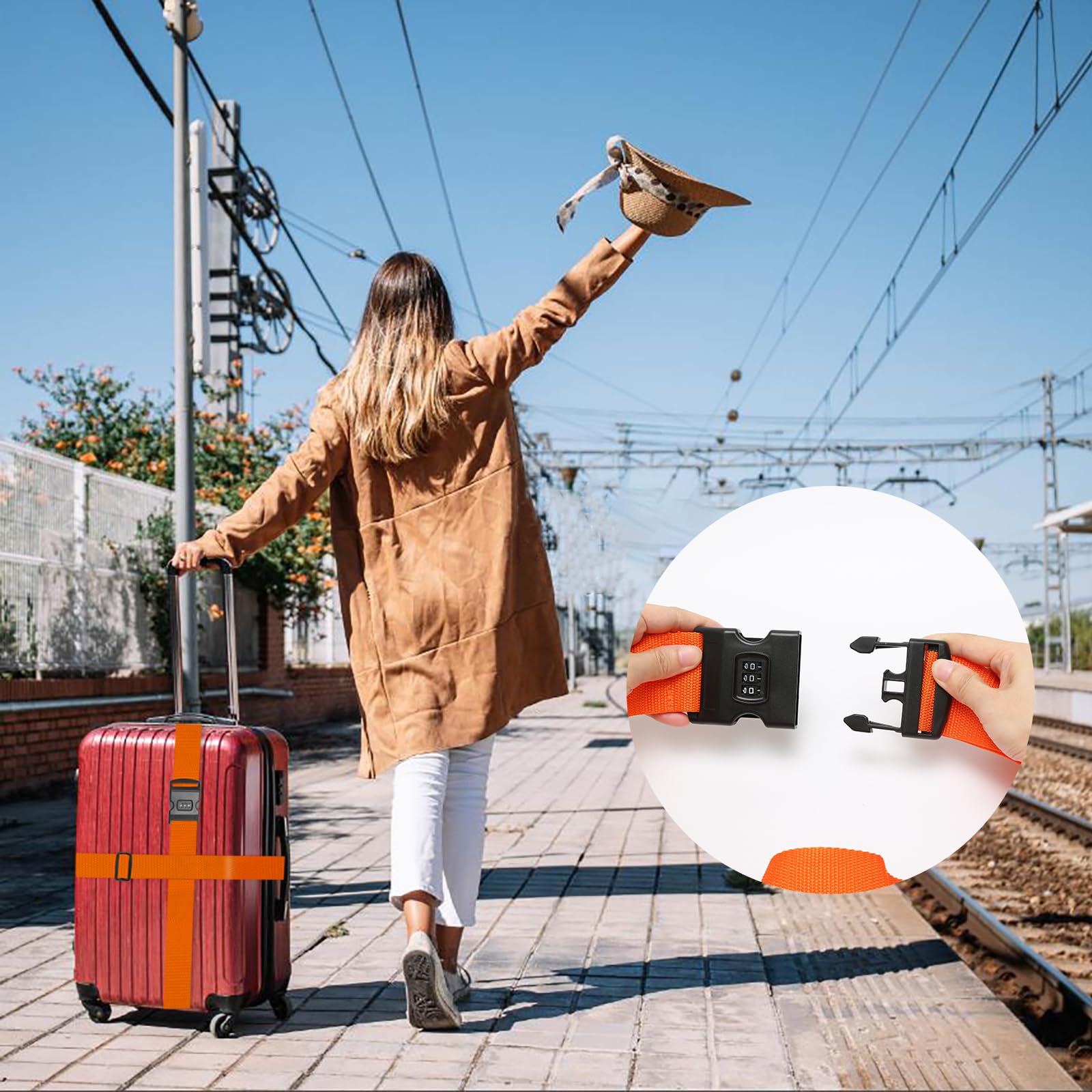 4 Cinghie Per Valigie Con Lucchetto A Combinazione - Regolabili, Nylon, Arancione E Blu, Per Viaggi - Foto 12