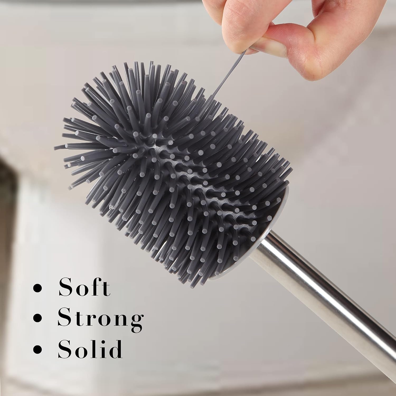 BOOMJOY Toilet Brush with Holder, Silicone Toilet Bowl Brush with Tweezers for Bathroom, RV- Grey : Health & Household