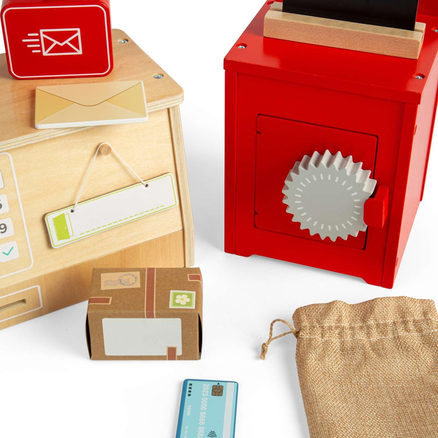 Bigjigs Toys Postamt-Spielset - 20-teiliges Holz-Postspielset, Rollenspielsets und Zubehör für Kleinkinder, Rollenspiel-Geschenke für Kinder ab 3 Jahren