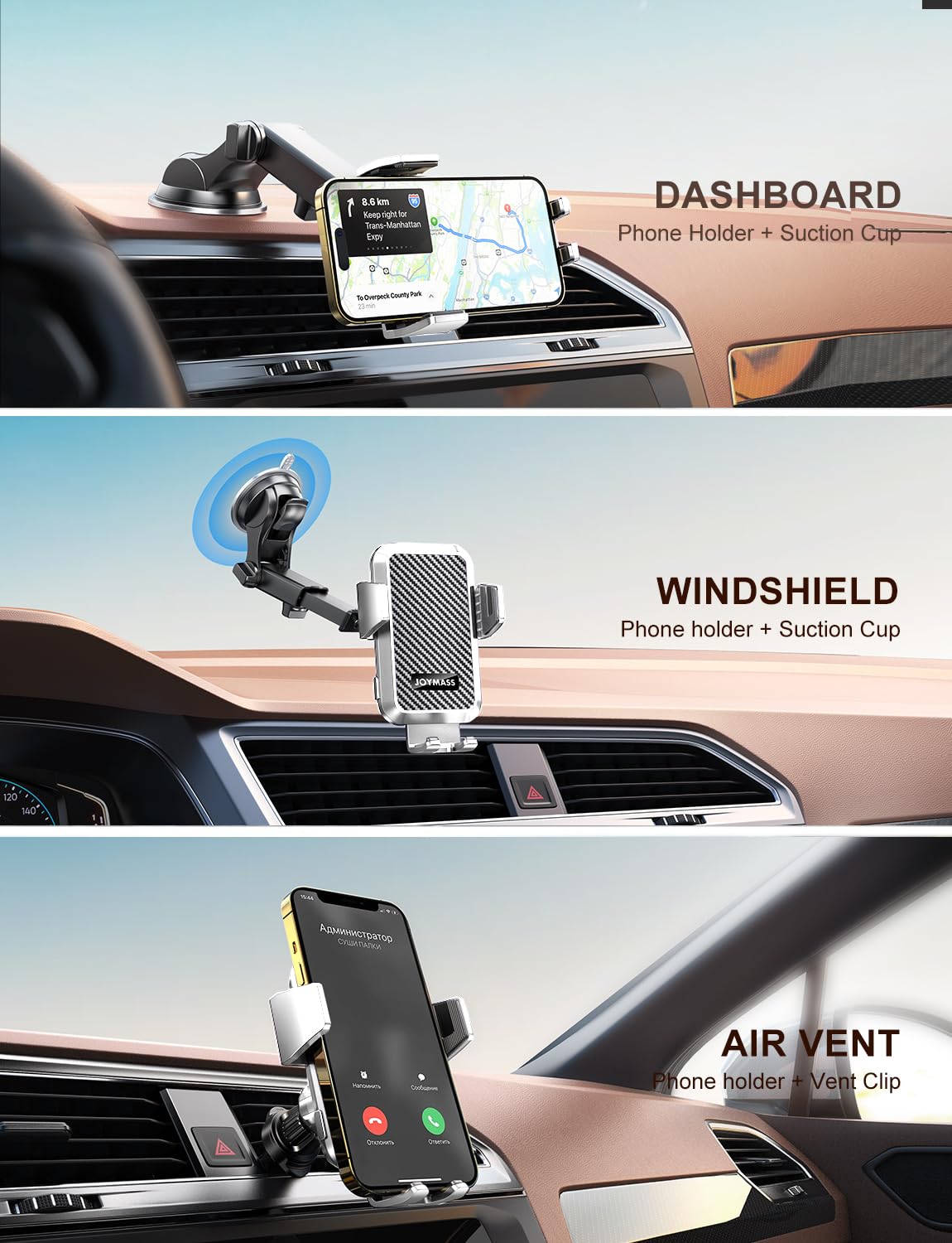 JOYMASS Cargador inalámbrico de coche, soportes de teléfono para tu coche, 15 W, soporte de teléfono de sujeción automática, accesorios de coche para iPhone 16, 15, 14, 13, 12 Mini Pro Max, Samsung