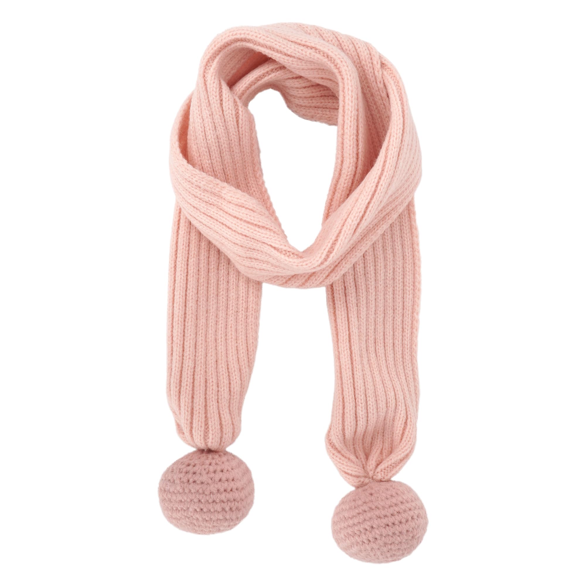 Meliyya Kinder Winter Strickschal Mädchen Jungen Einfarbiger Halstuch mit Bommel 10,5 * 145cm Langer Schal