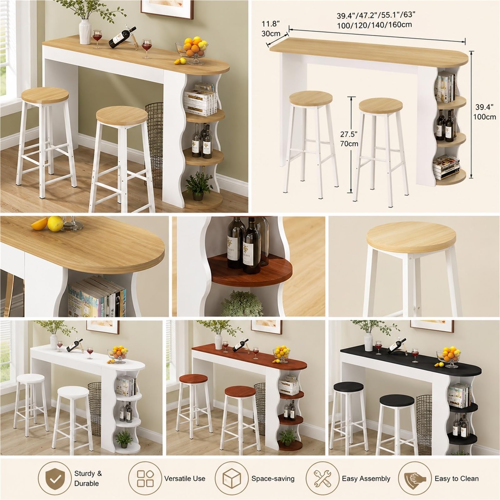 Table De Bar Avec 2 Tabourets Table Haute Mange Debout Ensemble Bistrot Pub