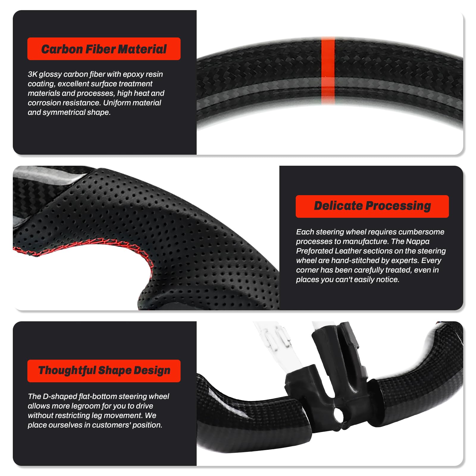 Handgefertigte echte Carbonfaser-Lenkrad, Die rote Mittellinie, Perforierte Ledergriff für BMW M Sport Serie/für M Performance Serie M3 F20 F22 F23 F30 F31 F87 M2 F82 F83 F15 F21