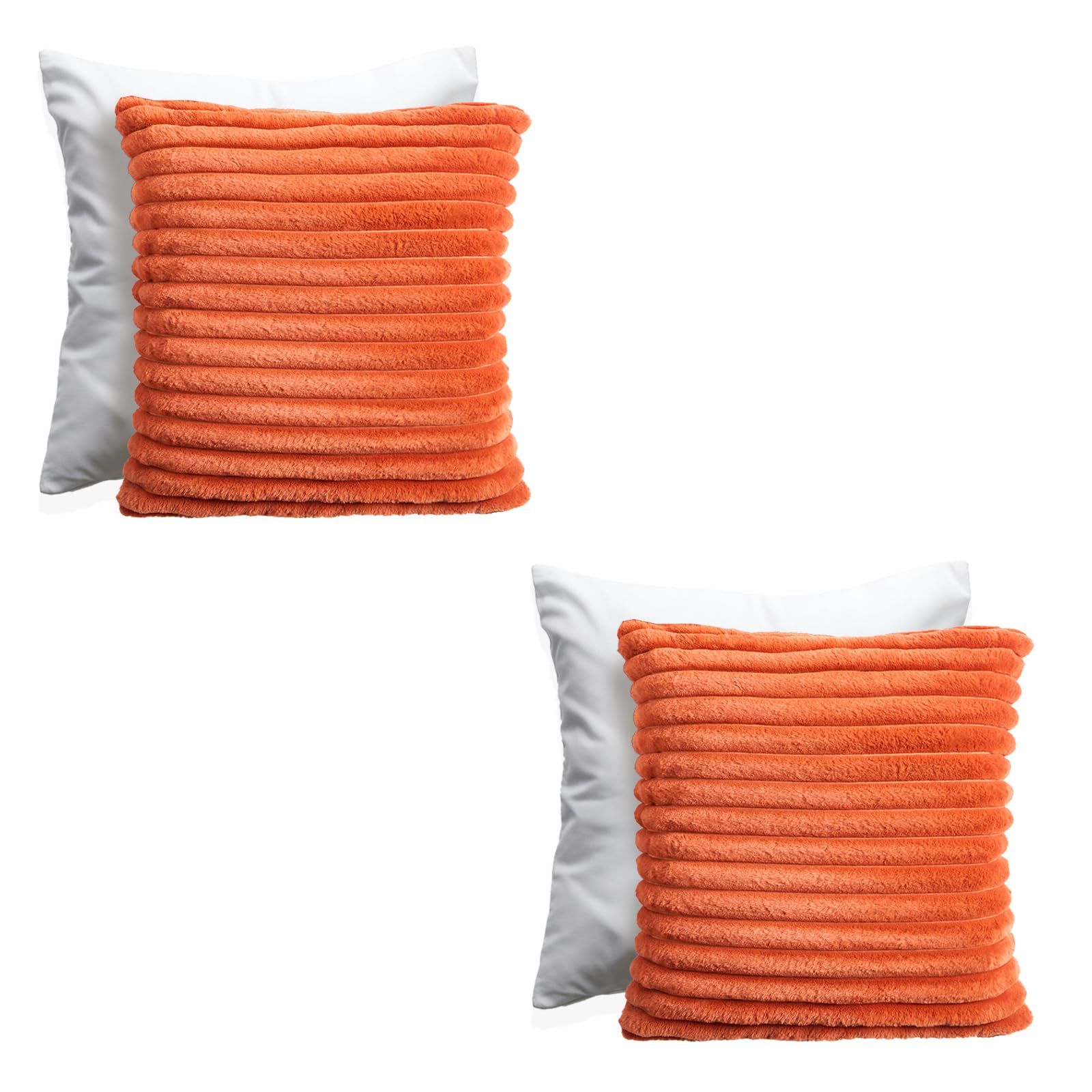 Ohs Rust Cushions With Covers Included 45 X 45Cm Set Of 2 Faux Fur Thick Ribbed Decorative Autumn Cushions With Inserts Home Decoration Throw Pillow Cover With Invisible Zipper