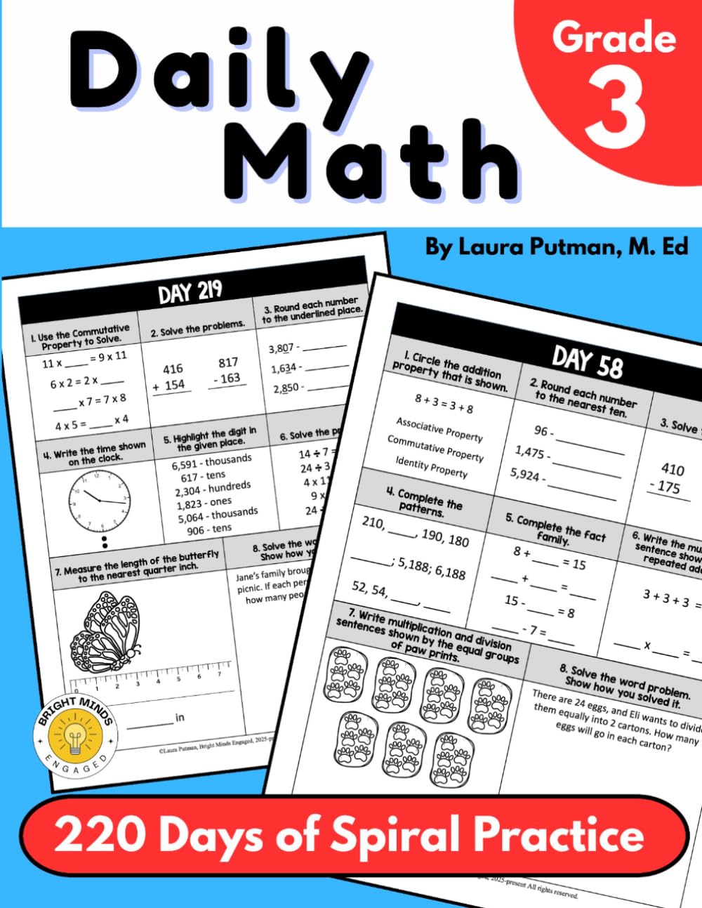 Daily Math Grade 3: 220 Days of Spiral Math Practice (Test Prep Third Grade)