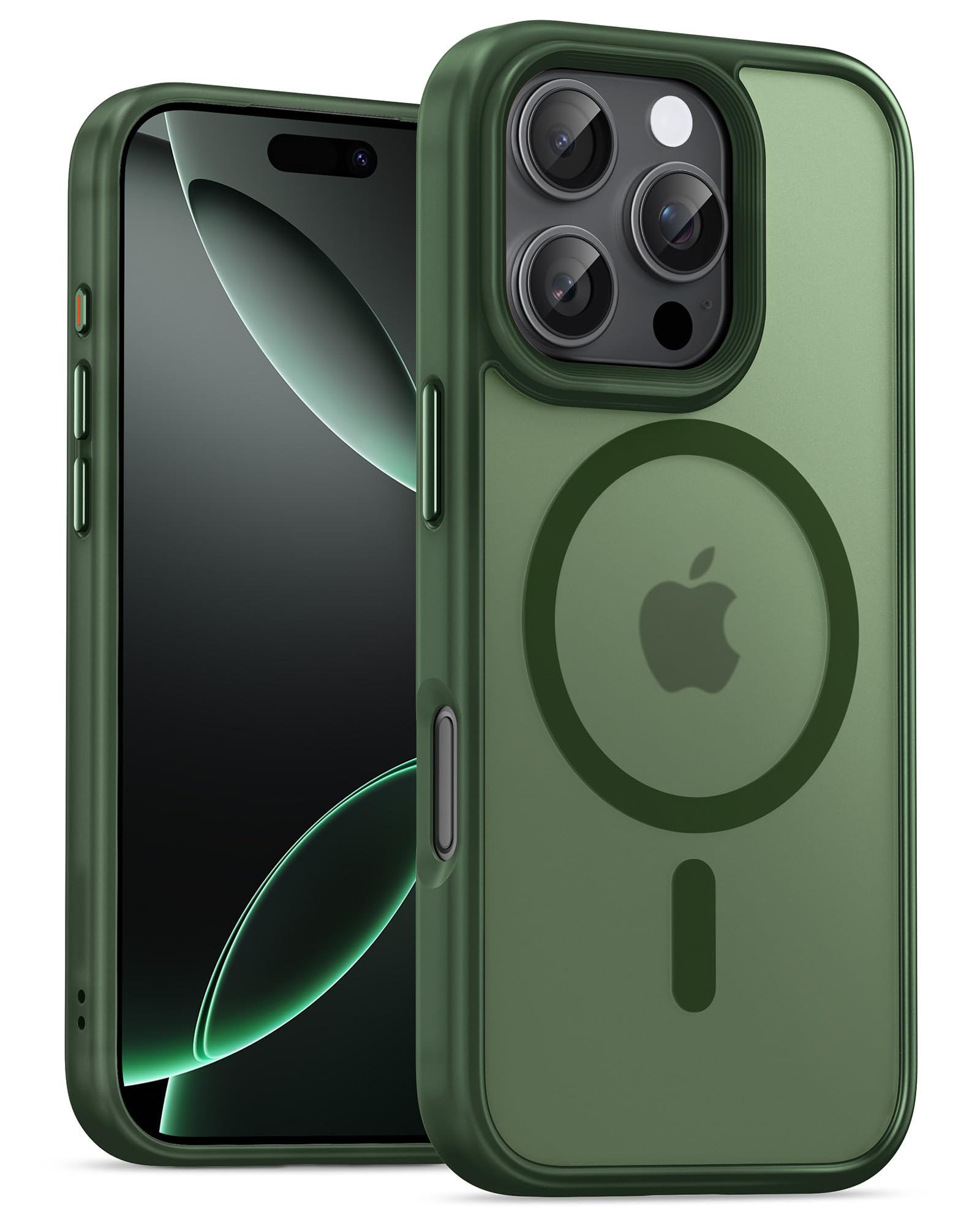 UNBREAKcable For iPhone 16 Pro Max Case for MagSafe, Full Camera Protection, Built-in Magnetic Ring, Shockproof, Scratch-Resistant, Translucent Matte Mobile Phone Case for iPhone 16 Pro Max 6.9 Inches, Dark Green