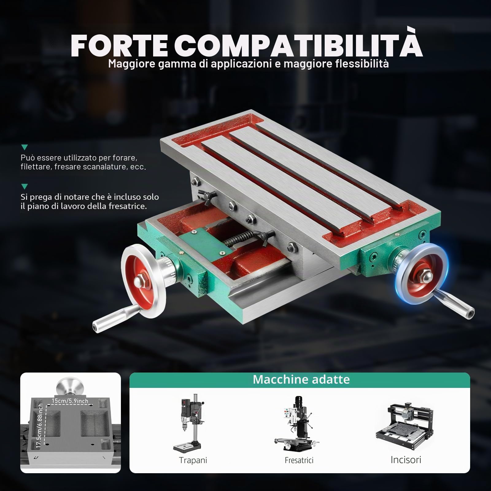 Tavolo a croce multifunzione per fresatura e fresatura in metallo, tavolo di coordinate per trapano a colonna per foratura e fresatura, 450 x 170 mm