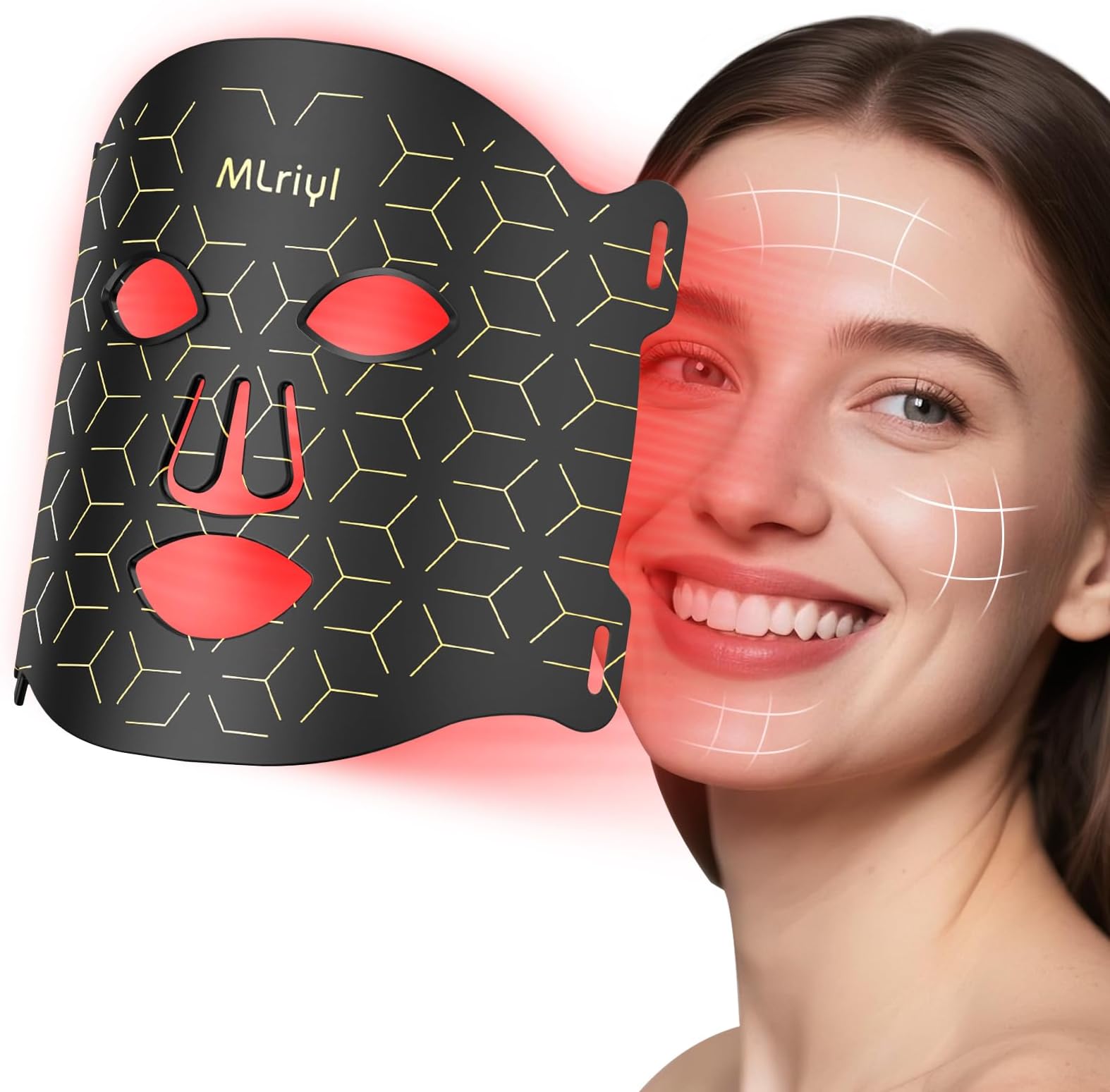 Red Light Therapy Mask, 7 Modes Portable LED Face Mask Light Therapy, 2000mAh USB-C Rechargeable Wired Controller, Blue, Orange, Timing Function, 830NM Infrared & Red Light Mask for Home & Travel