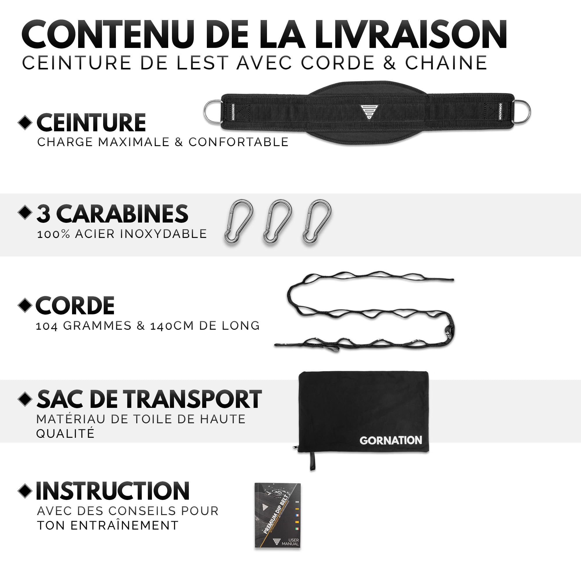 GORNATION Ceinture de Lest, Ceinture Musculation,Fixation d'un Poids pour Musculation, Calisthenics, Haltérophilie, Bodybuilding, Street Workout et Fitness, Ceinture Lestée avec Chaîne ou Corde