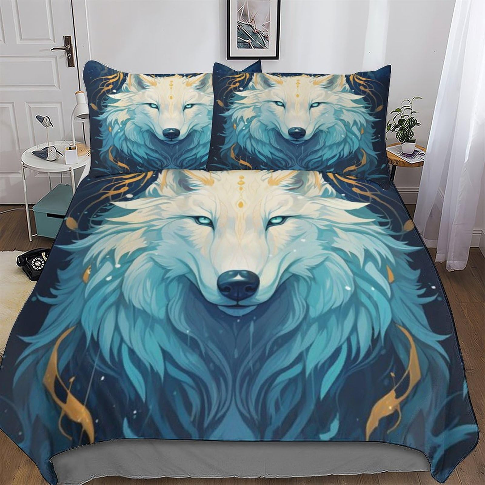 Housse couette loup 3D de qualité supérieure en microfibre coton double 200x200