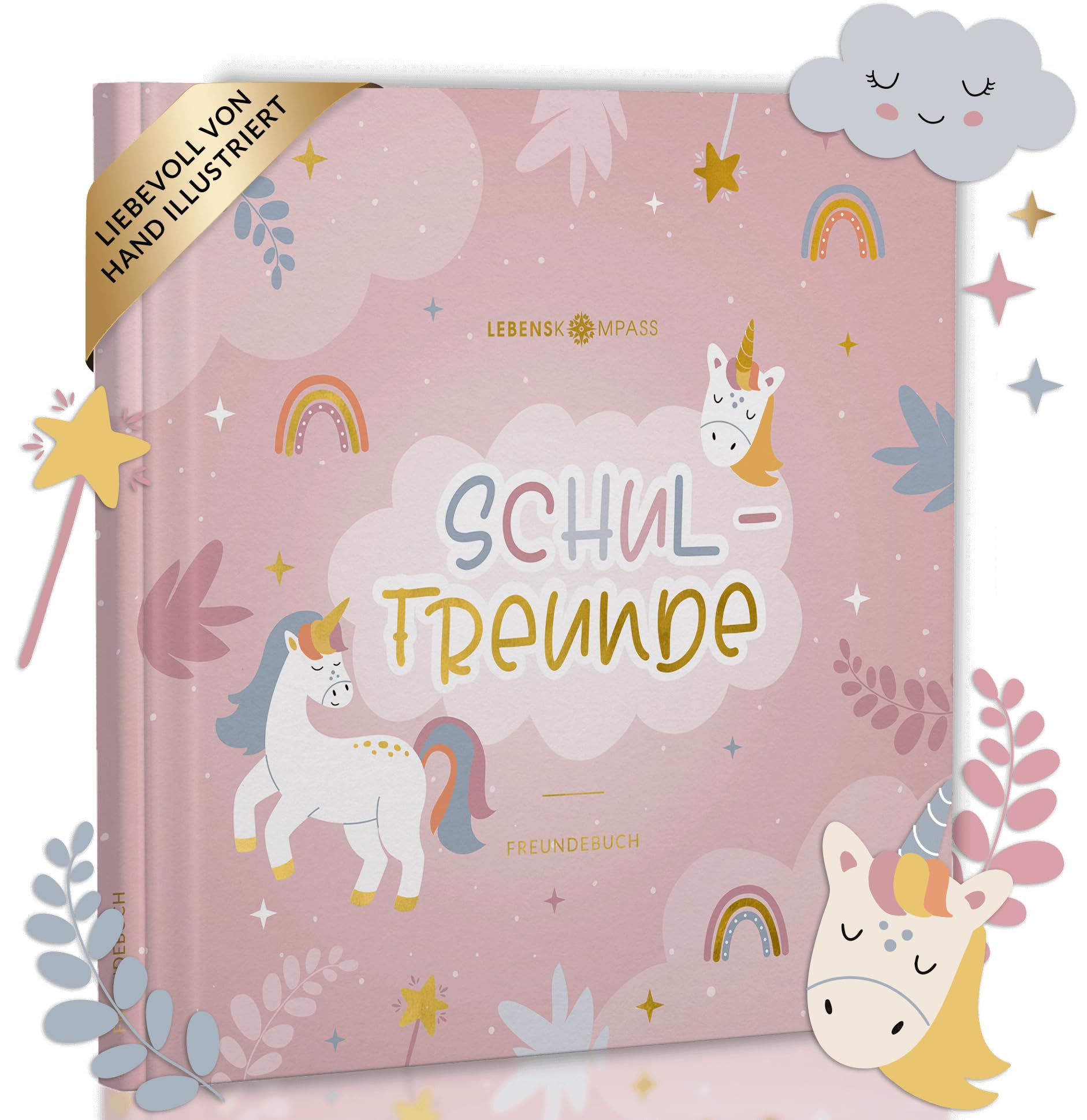 LEBENSKOMPASS Freundebuch Schule Mädchen ZAUBER - Einschulung und Schulanfang Geschenk - Freundebuch Grundschule mit Platz für Freunde & Lehrer - 21x21 cm Hardcover