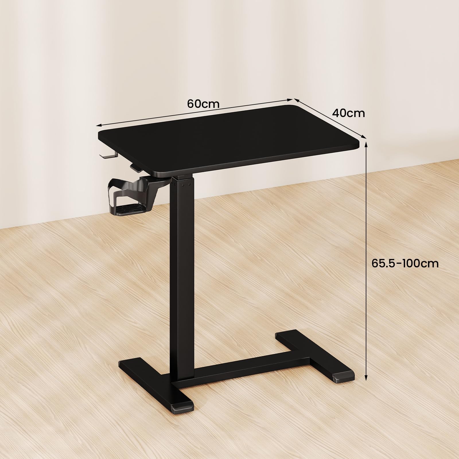 LIFEZEAL Tavolino da Divano a Forma di C, Altezza Regolabile, Tavolino Laterale per Letto, con Ruote Nascoste, Portabicchiere, Ganci Cuffie, Porta Laptop, PC, Serviletto, Soggiorno, Salotto (nero)