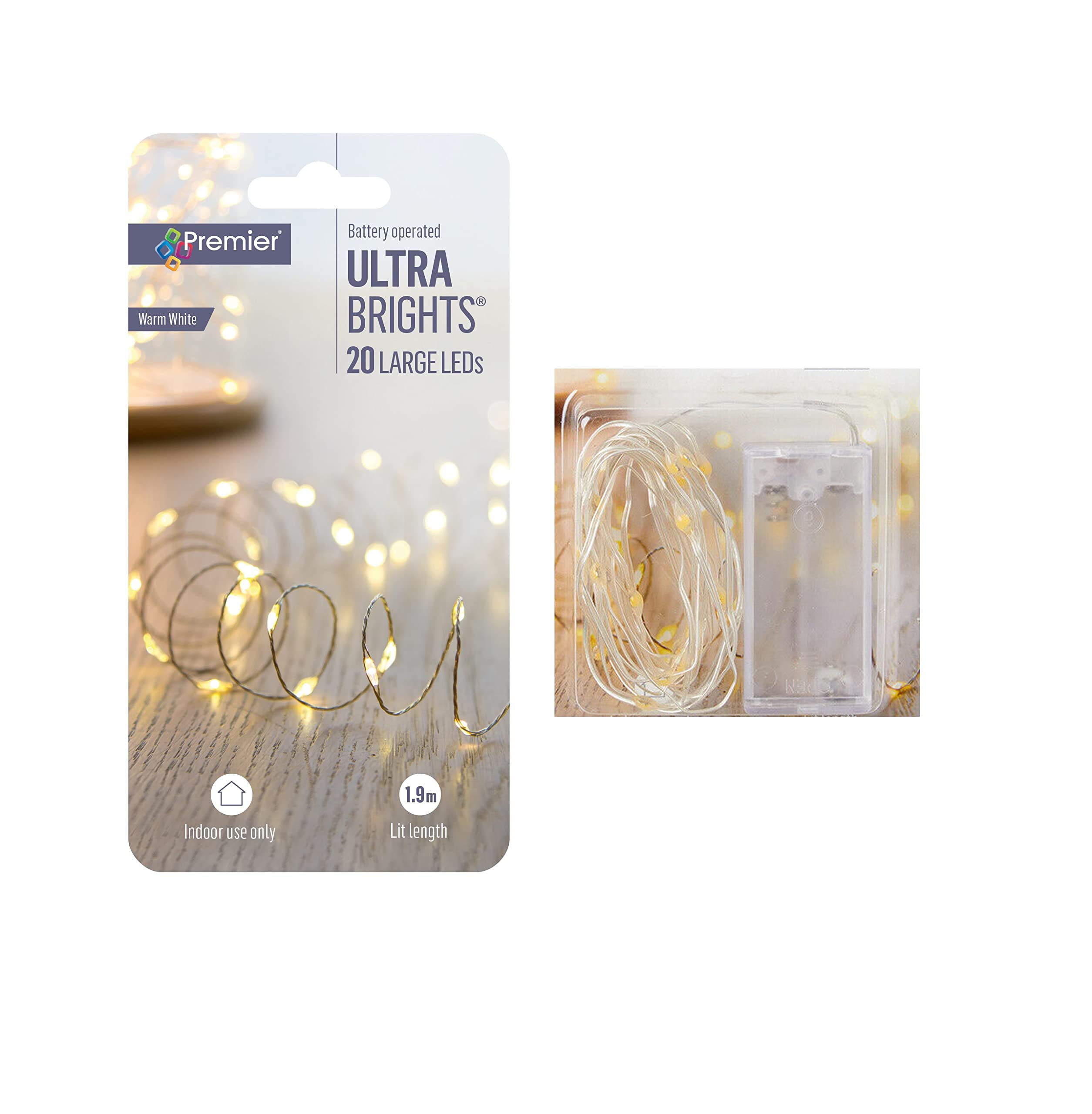 Premier 20 Battery Operated Large LED ULTRABRIGHTS with Timer - Warm White (LB191279WW)