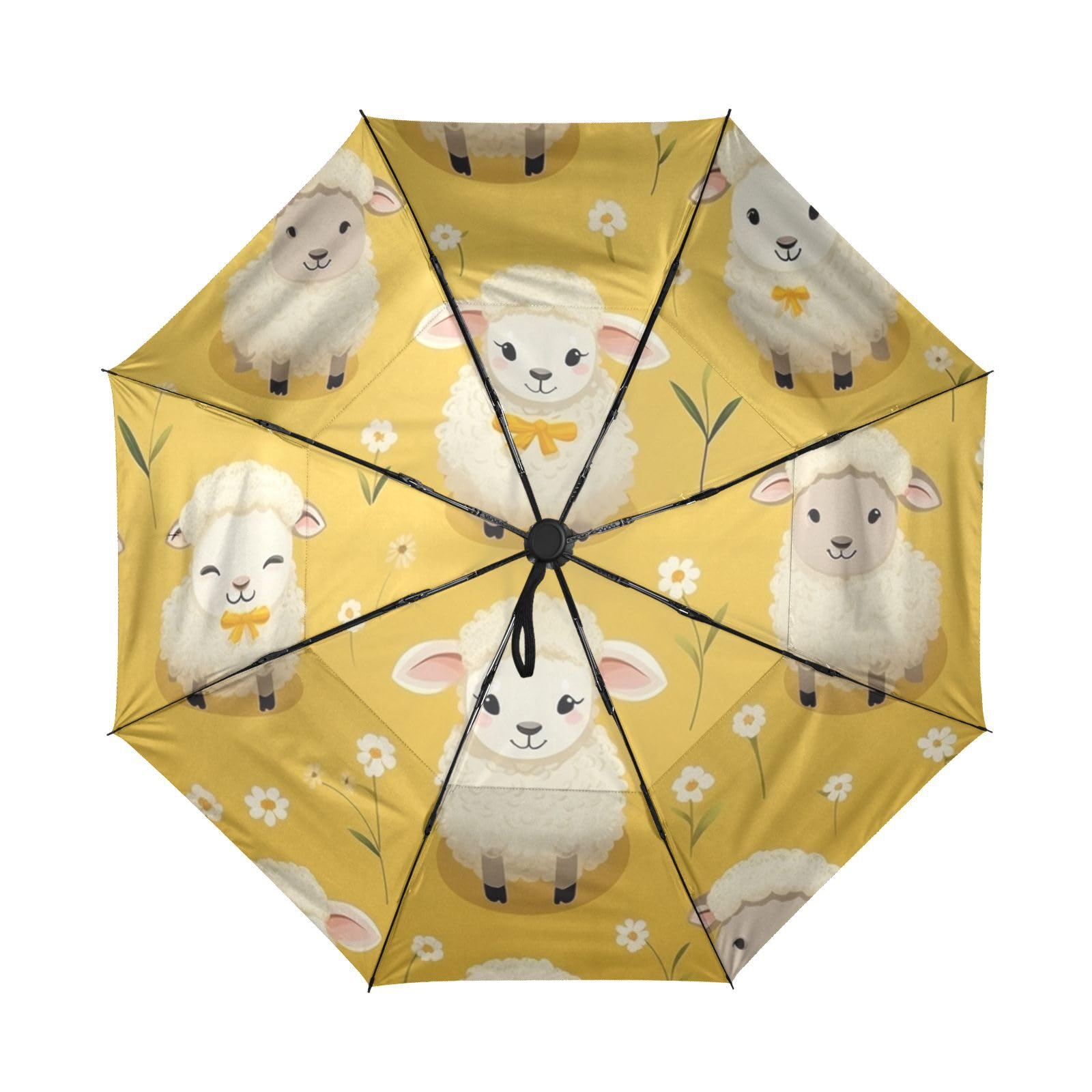 Ovejas Lindas Amarillas Paraguas de Viaje Resistente al Viento Apertura Cierre AutomáTicos,Compacto con ProteccióN Solar UPF 50+ Ideal para JóVenes Chicas