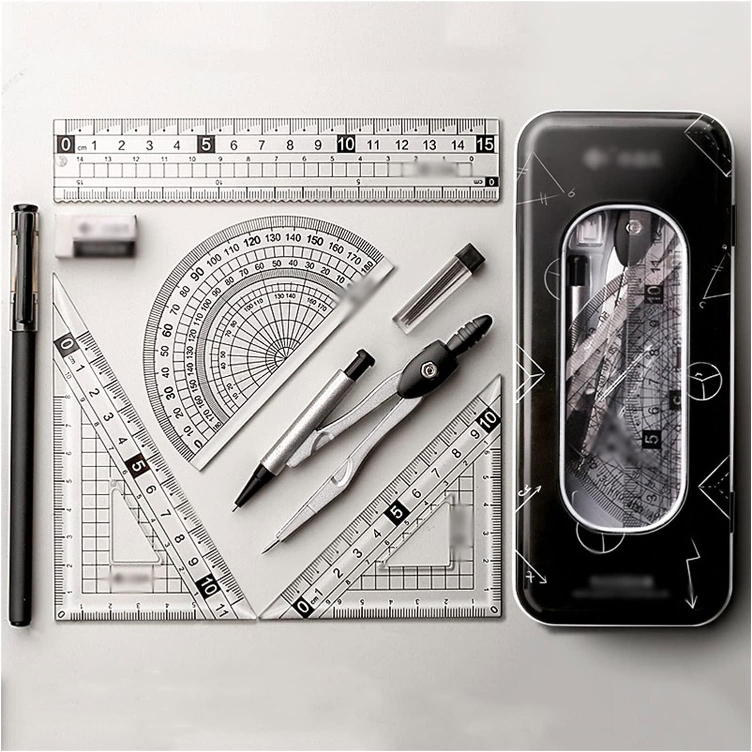 Drafting Compasses Compasses Ruler Set Straight Ruler Triangle Drawing Tool Multifunctional Student Learning Drawing Student Use Math Geometry Kit (Size : A)