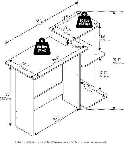 Miniatura 53 de Furinno - Escritorio compacto para computadora con estantes, Tablero de partículas, Roble francés gris/negro. Roble