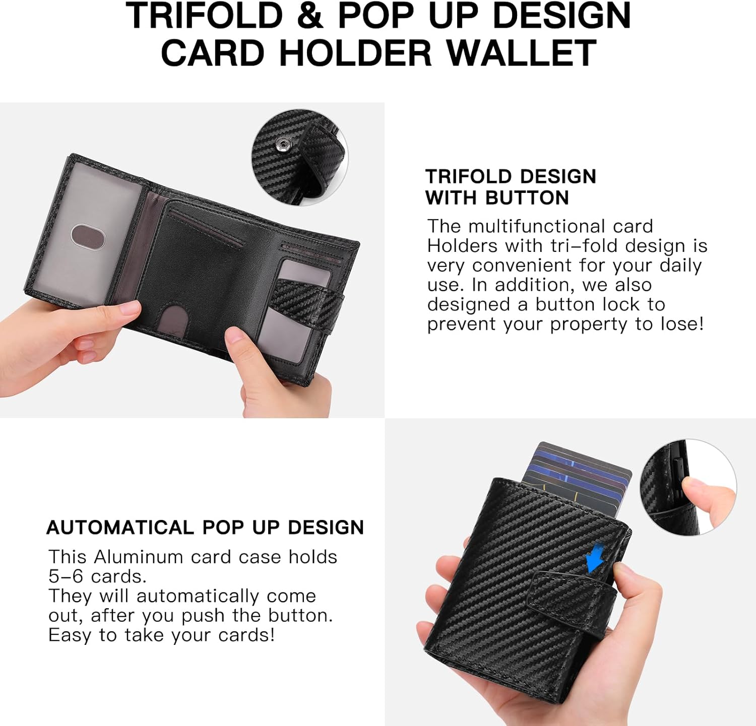 Kaartenetui voor heren, slanke portemonnee met muntvak en RFID-bescherming & ID-venster, pop-up smart wallets voor mannen, lederen portemonnee, kaarthouder voor kaarten, creditcardhouder voor heren