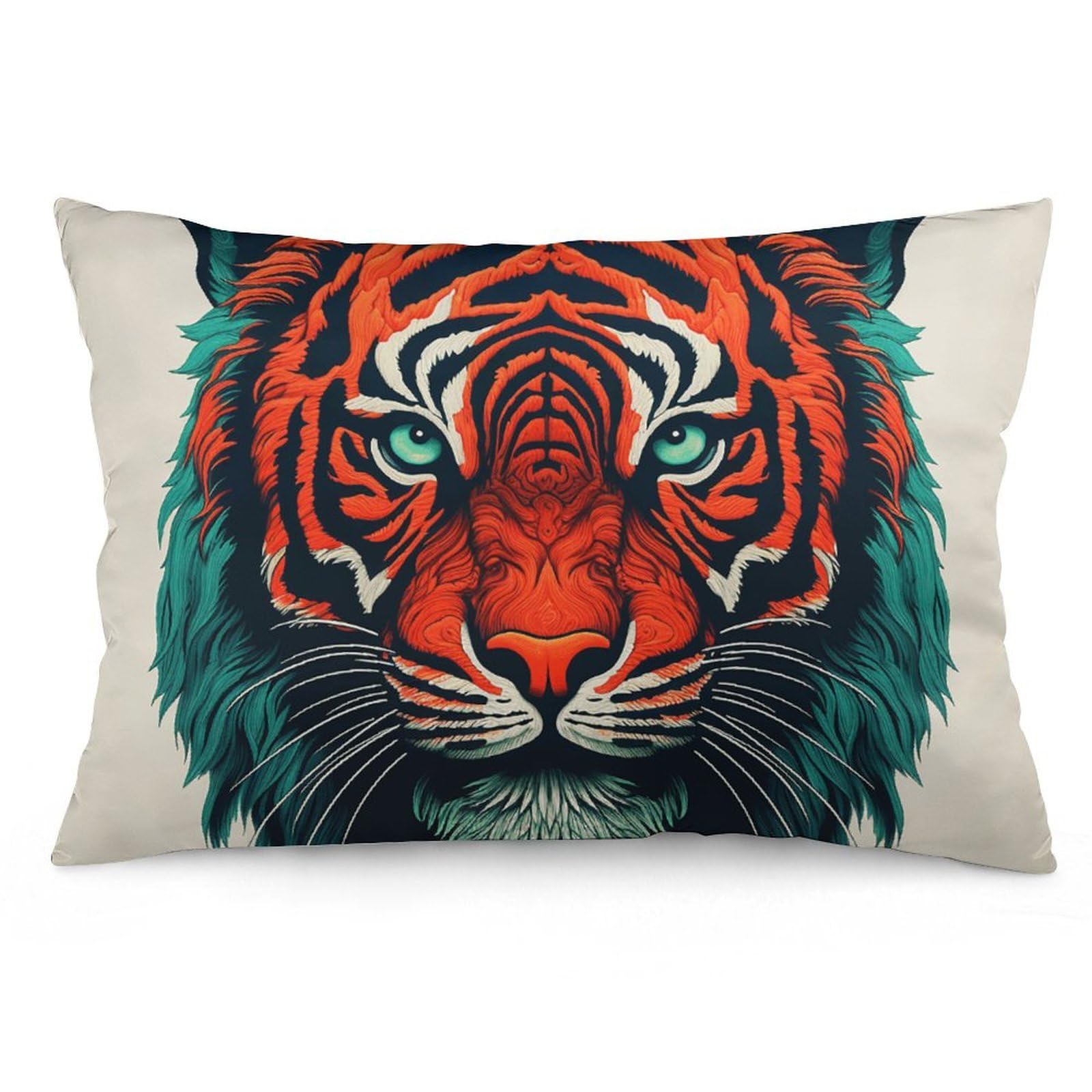 2 Pack Pillow Cases for Hair and Skin, Soft Breathable Pillow Case Covers with Hidden Zipper, Red Tiger Face Pillowcase 20"x30" Pillow Covers for Sleeping Gift