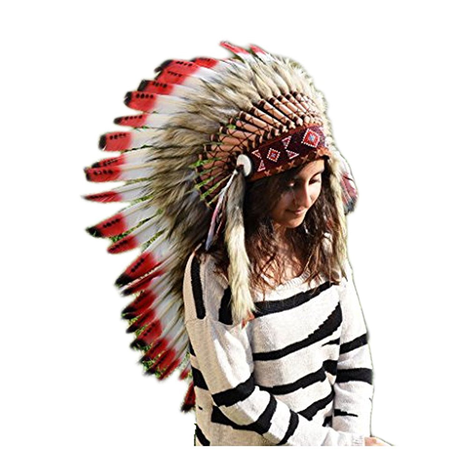 KARMABCN Sombrero Indio Mediano Penacho Tocado de Plumas