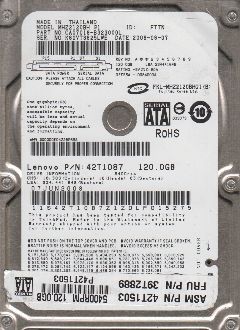 MHZ2120BH G1 PN CA07018-B323000L Fujitsu 120GB SATA 2 5 Hard Drive
