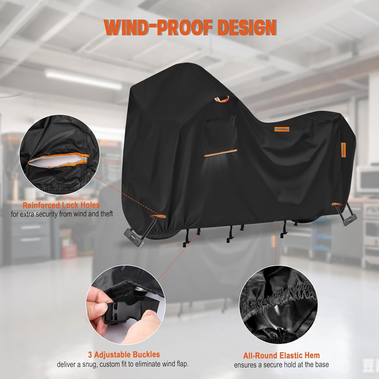 Saking 3XL Larger Motorcycle Cover for Harley Davidson, Heavy Duty 420D Waterproof Outdoor Cover with Lock Holes & Air Vents, Fits Touring, Cruiser, Adventure Bikes (Widened Rear Design)